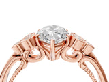 Rose gold Marquise Cut Diamond Engagement Ring with Bezel Set Round Side Stones and Prong Setting_65