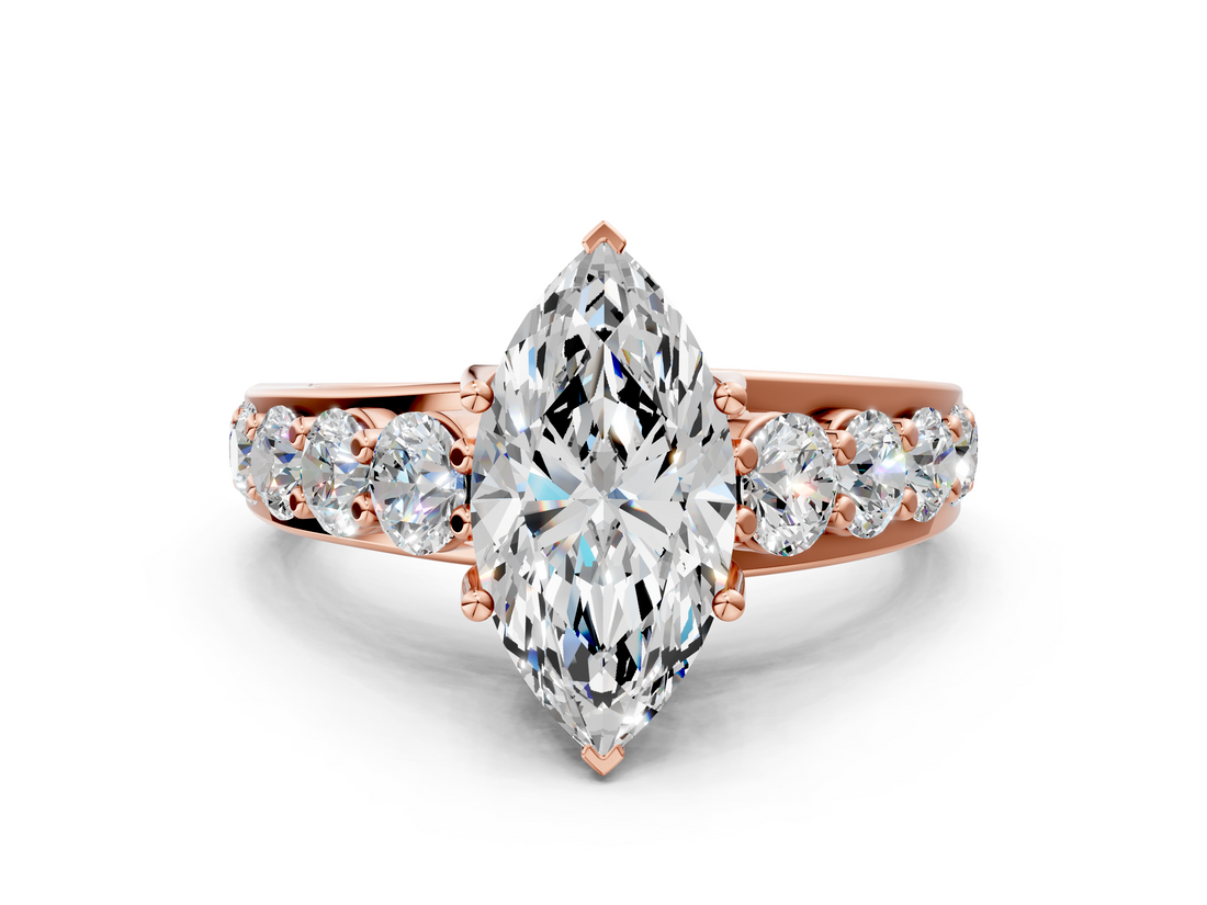 Rose gold Marquise Cut Diamond Engagement Ring with Pavé Band and Four-Prong Setting_15
