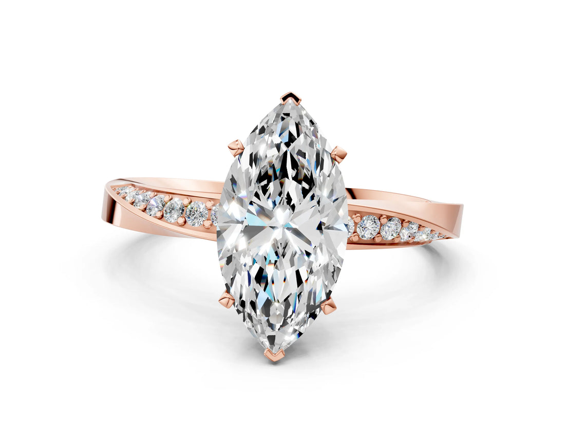 Rose gold Marquise Cut Diamond Engagement Ring with Side Stone Accents and Four-Prong Setting_23