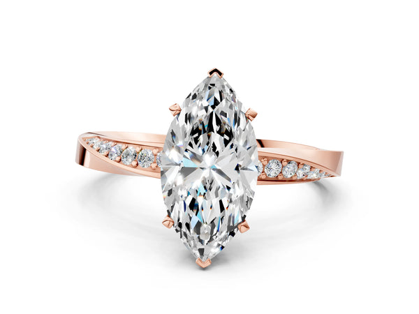 Rose gold Marquise Cut Diamond Engagement Ring with Side Stone Accents and Four-Prong Setting