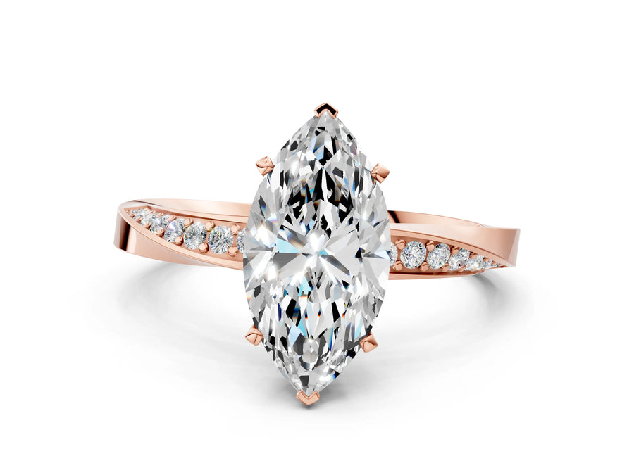 Rose gold Marquise Cut Diamond Engagement Ring with Side Stone Accents and Four-Prong Setting