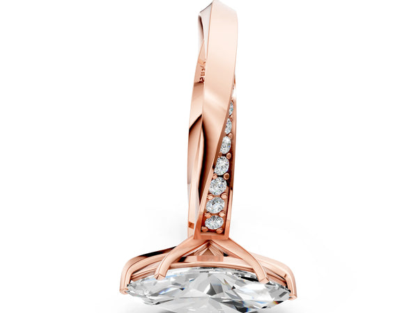 Rose gold Marquise Cut Diamond Engagement Ring with Side Stone Accents and Four-Prong Setting