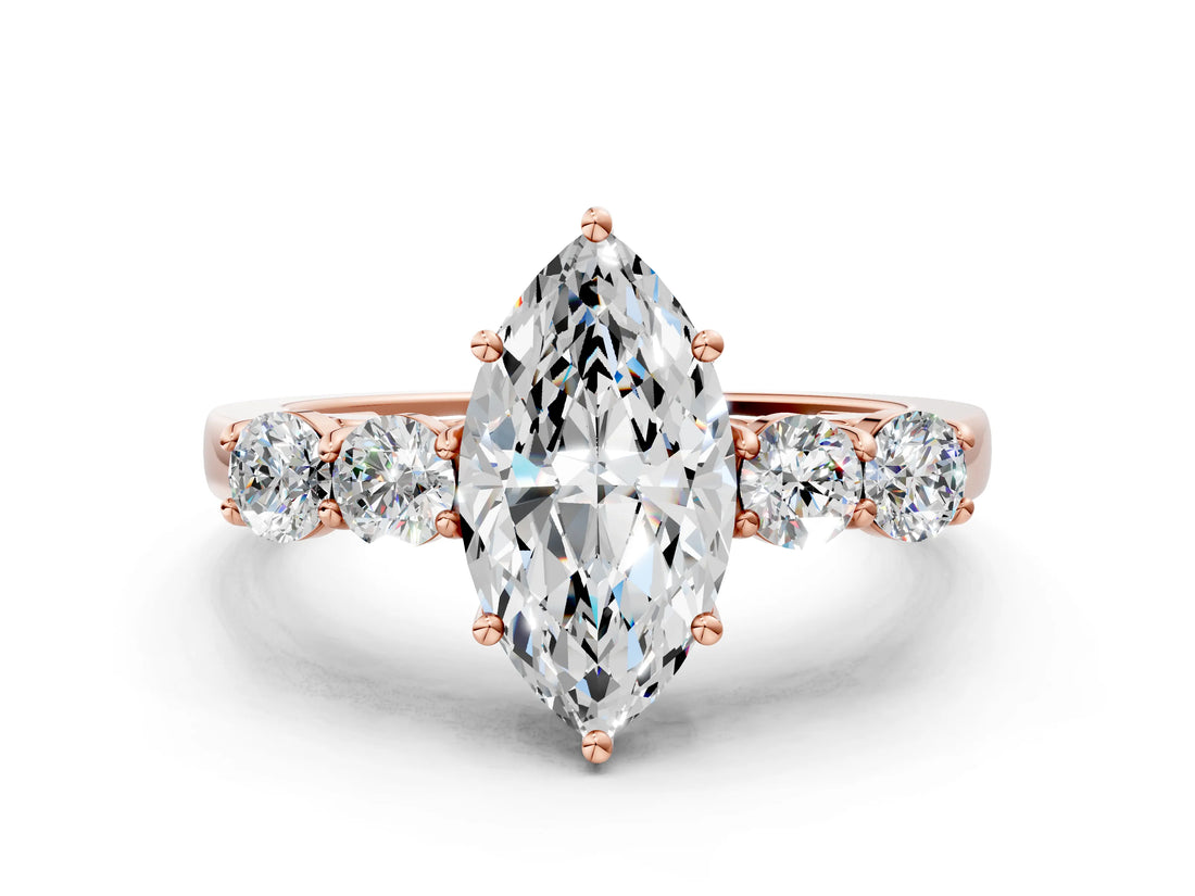 Rose gold Marquise Cut Diamond Five-Stone Prong Set White Gold Ring_52