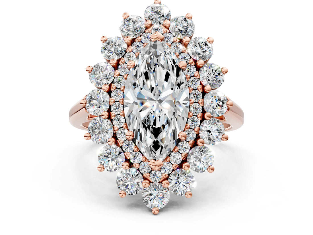 Rose gold Marquise Cut Diamond Floral Double Halo Engagement Ring with Prong Setting_27
