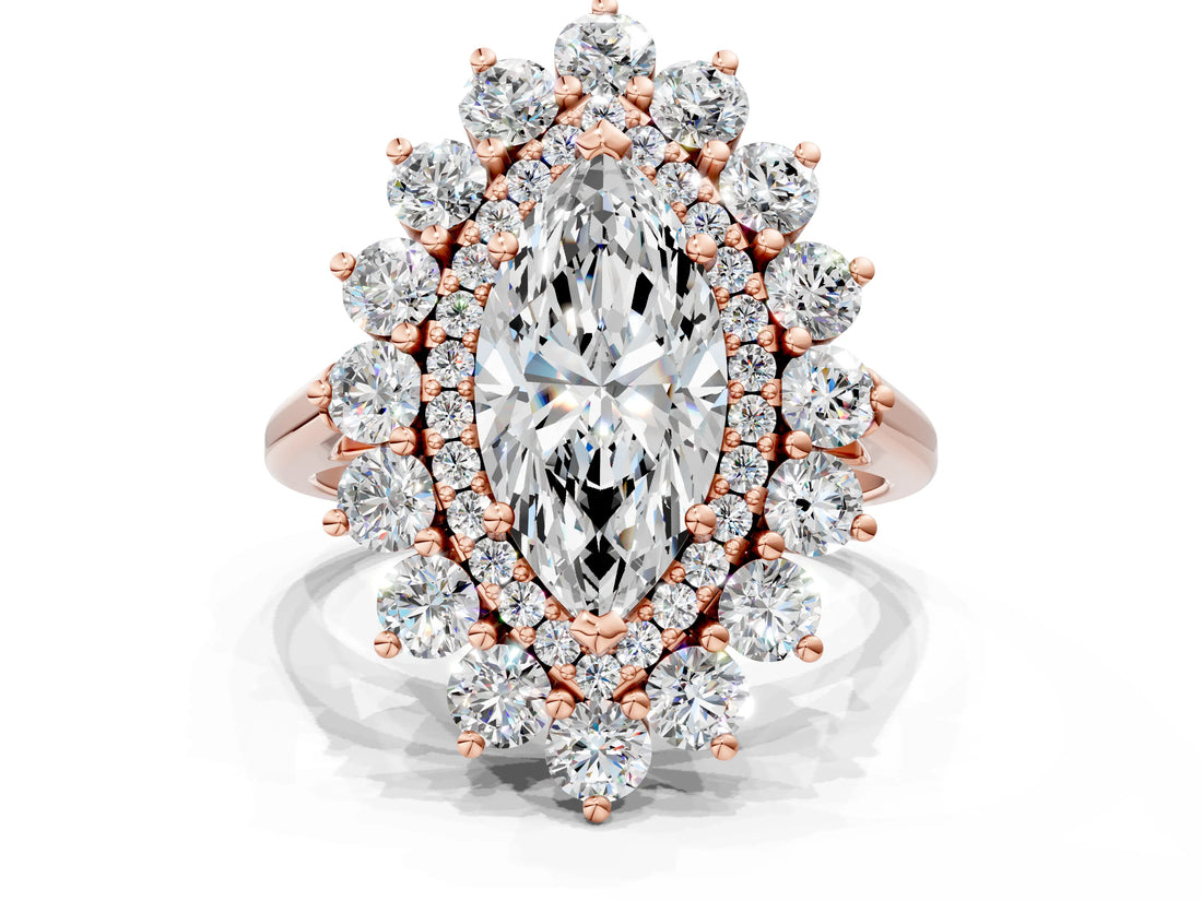 Rose gold Marquise Cut Diamond Floral Double Halo Engagement Ring with Prong Setting_63
