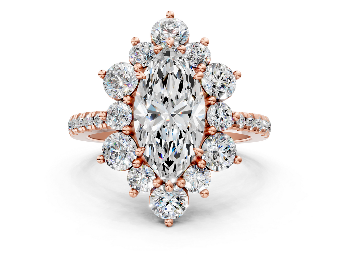 Rose gold Marquise Cut Diamond Floral Halo Pave Band with Prong Setting_35