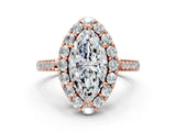 Rose gold Marquise Cut Diamond Floral Halo Ring with Pavé Band and Prong Setting_3