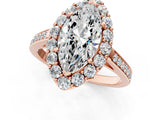 Rose gold Marquise Cut Diamond Floral Halo Ring with Pavé Band and Prong Setting_4