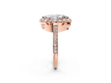 Rose gold Marquise Cut Diamond Floral Halo Ring with Pavé Band and Prong Setting_5