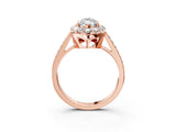 Rose gold Marquise Cut Diamond Floral Halo Ring with Pavé Band and Prong Setting_6