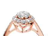 Rose gold Marquise Cut Diamond Floral Halo Ring with Pavé Band and Prong Setting_7