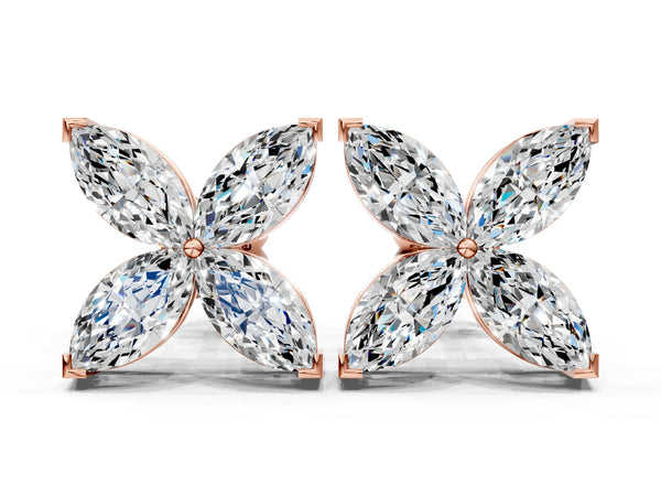 Rose gold Marquise Cut Diamond Flower Stud Earrings