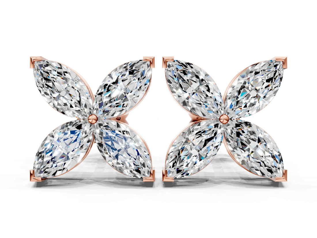 10K Rose Gold 1.03 Carat E-F VVS-VS Marquise Diamond Flower Stud Earrings
