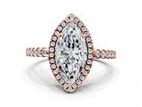 Rose gold Marquise Cut Diamond Halo Engagement Ring with Pavé Band and Prong Setting_27