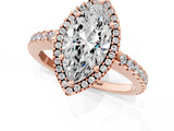 Rose gold Marquise Cut Diamond Halo Engagement Ring with Pavé Band and Prong Setting_28