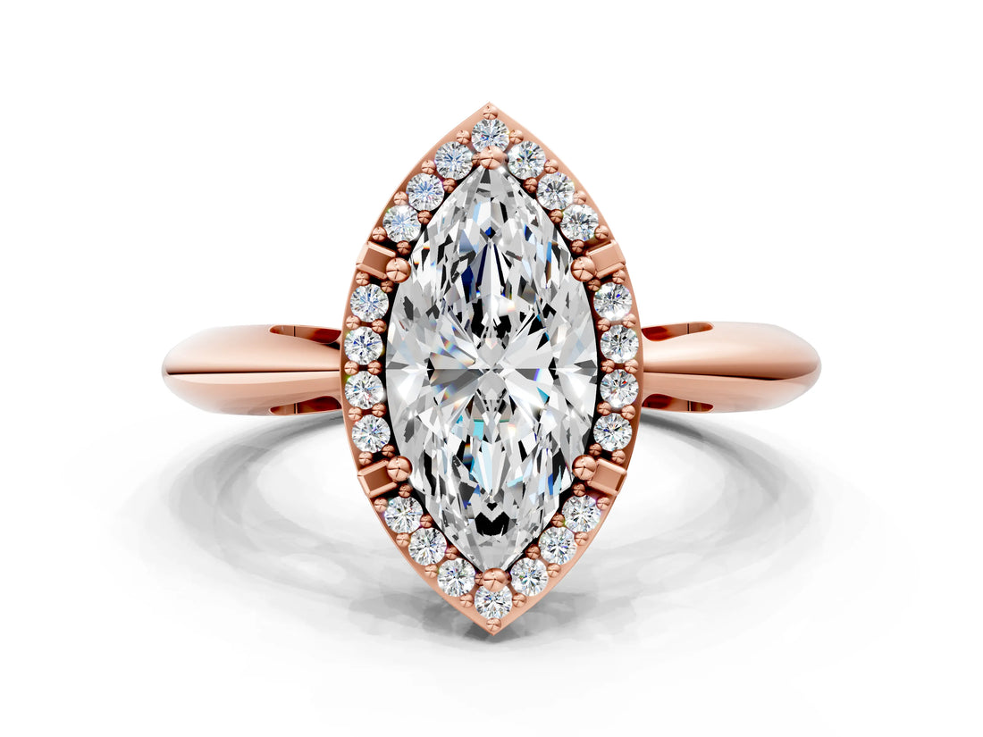 Rose gold Marquise Cut Diamond Halo Engagement Ring with Split Shank and Four-Prong Setting_95