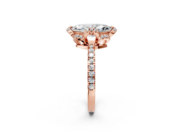 Rose gold Marquise Cut Diamond Halo Pave Band with Four-Prong Setting