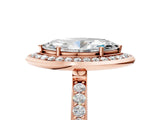 Rose gold Marquise Cut Diamond Halo Ring with Bezel Frame and Pavé Band_12