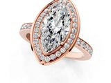 Rose gold Marquise Cut Diamond Halo Ring with Bezel Frame and Pavé Band_8