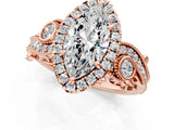 Rose gold Marquise Cut Diamond Halo Ring with Milgrain Pavé Band and Four-Prong Setting_54