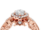 Rose gold Marquise Cut Diamond Halo Ring with Milgrain Pavé Band and Four-Prong Setting_57