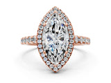 Rose gold Marquise Cut Diamond Halo Ring with Pavé Band and Four-Prong Setting_3