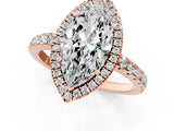 Rose gold Marquise Cut Diamond Halo Ring with Pavé Band and Four-Prong Setting_4