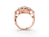 Rose gold Marquise Cut Diamond Halo Ring with Pavé Band and Four-Prong Setting_44