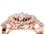 Rose gold Marquise Cut Diamond Halo Ring with Pavé Band and Four-Prong Setting_45