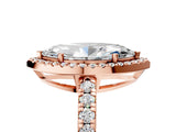 Rose gold Marquise Cut Diamond Halo Ring with Pavé Band and Four-Prong Setting_8