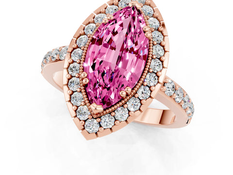 Rose gold Marquise Cut Diamond Halo Ring with Pavé Band and Prong Setting_1