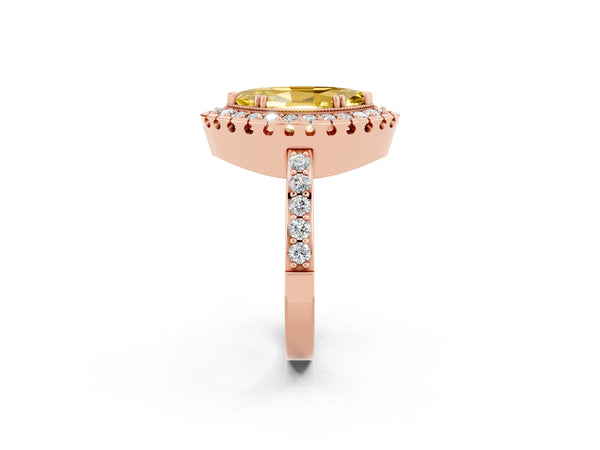 Rose gold Marquise Cut Yellow Sapphire Halo Ring with Pavé Band and Prong Setting
