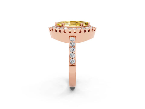 Rose gold Marquise Cut Diamond Halo Ring with Pavé Band and Prong Setting_2