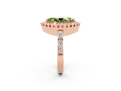 Rose gold Marquise Cut Diamond Halo Ring with Pavé Band and Prong Setting_2