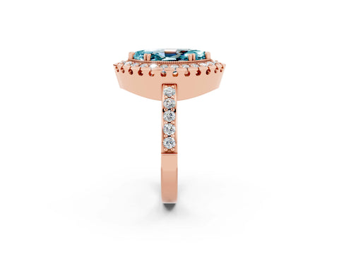 Rose gold Marquise Cut Diamond Halo Ring with Pavé Band and Prong Setting_2