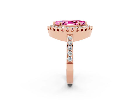 Rose gold Marquise Cut Diamond Halo Ring with Pavé Band and Prong Setting_2