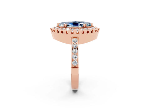Rose gold Marquise Cut Diamond Halo Ring with Pavé Band and Prong Setting_2