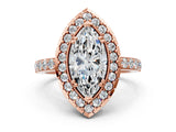 Rose gold Marquise Cut Diamond Halo Ring with Pavé Band and Prong Setting_3