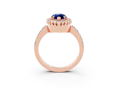 Rose gold Marquise Cut Diamond Halo Ring with Pavé Band and Prong Setting_3