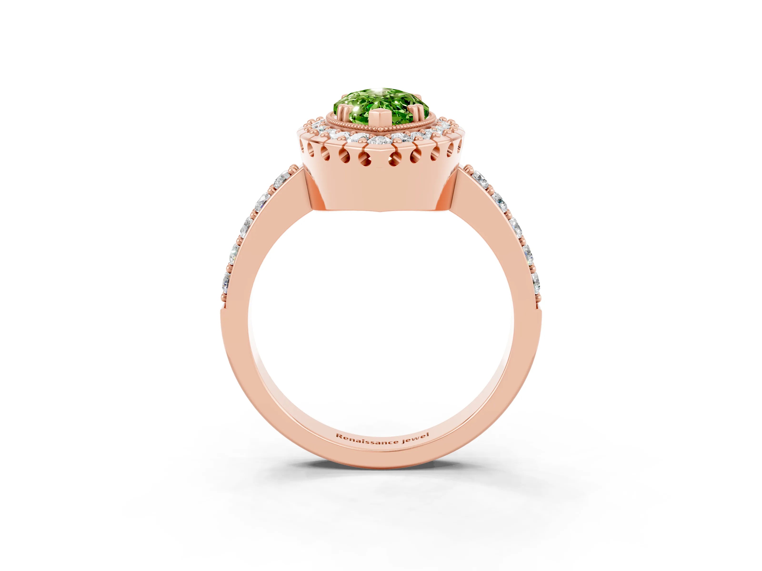 Rose gold Marquise Cut Diamond Halo Ring with Pavé Band and Prong Setting_3