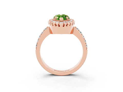 Rose gold Marquise Cut Diamond Halo Ring with Pavé Band and Prong Setting_3