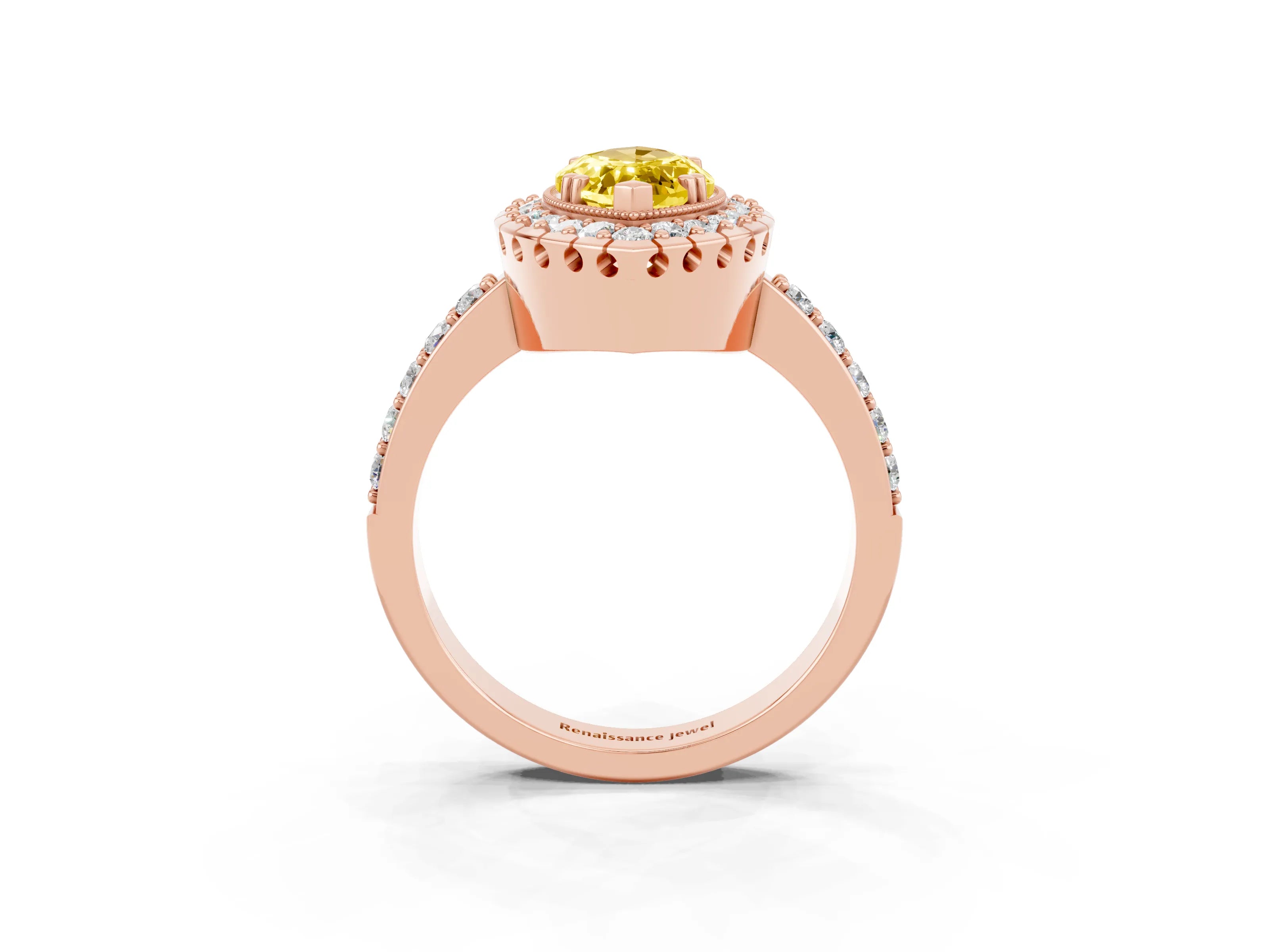 Rose gold Marquise Cut Diamond Halo Ring with Pavé Band and Prong Setting_3
