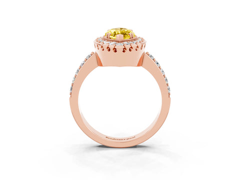 Rose gold Marquise Cut Diamond Halo Ring with Pavé Band and Prong Setting_3