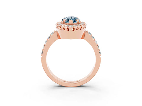 Rose gold Marquise Cut Diamond Halo Ring with Pavé Band and Prong Setting_3
