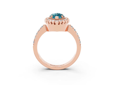 Rose gold Marquise Cut Diamond Halo Ring with Pavé Band and Prong Setting_3