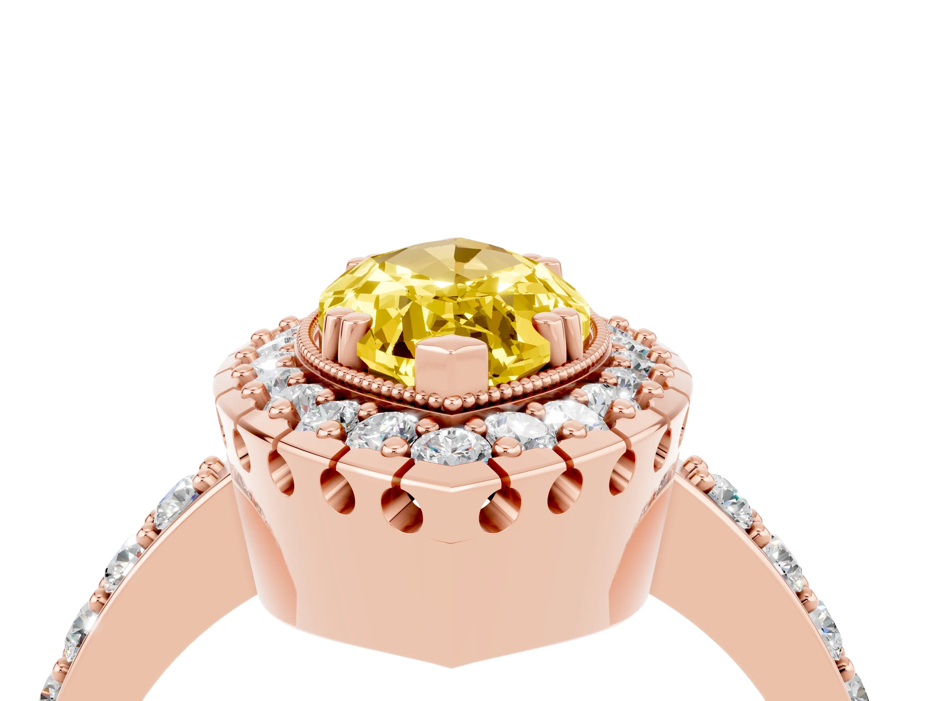 Rose gold Marquise Cut Diamond Halo Ring with Pavé Band and Prong Setting_4