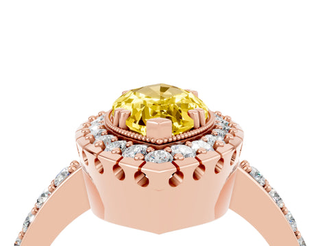 Rose gold Marquise Cut Diamond Halo Ring with Pavé Band and Prong Setting_4