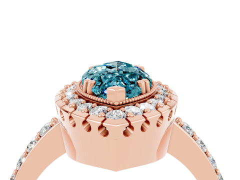 Rose gold Marquise Cut Diamond Halo Ring with Pavé Band and Prong Setting_4