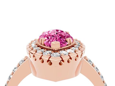 Rose gold Marquise Cut Diamond Halo Ring with Pavé Band and Prong Setting_4