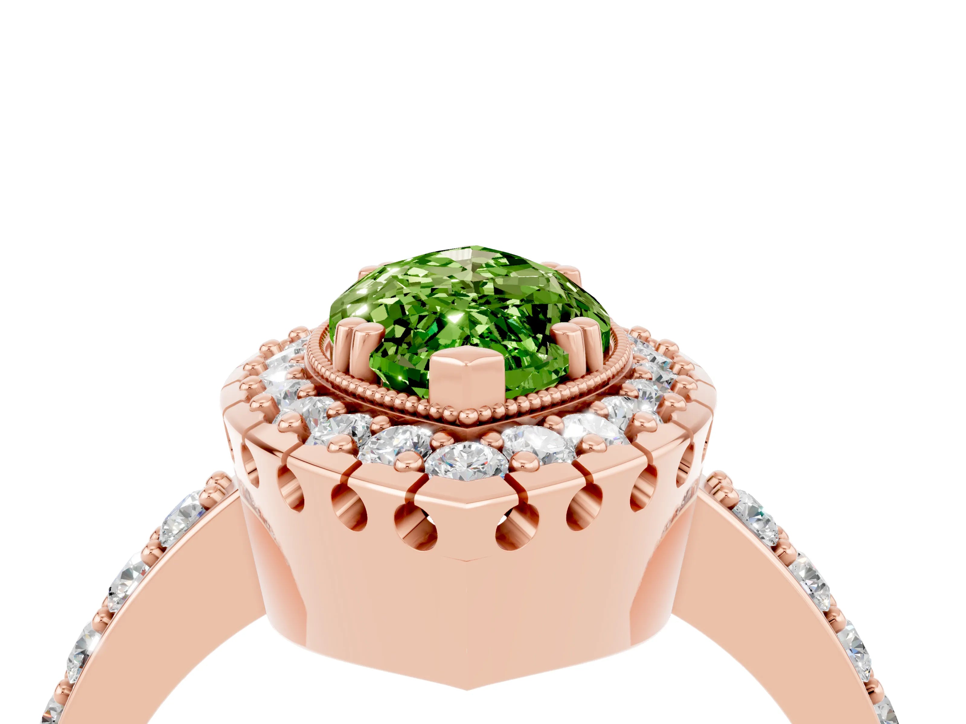 Rose gold Marquise Cut Diamond Halo Ring with Pavé Band and Prong Setting_4